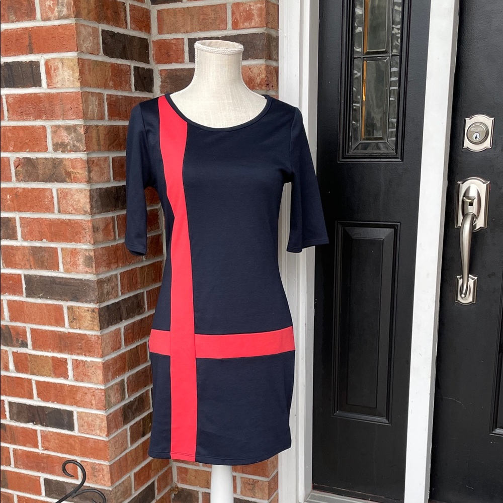 Pink Crayon Navy and Orange‎ Colorblock Dress